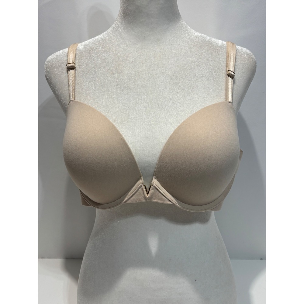 Victoria's Secret Push-Up Bra Women 36C Beige Nude V-Hardware Underwire Padded